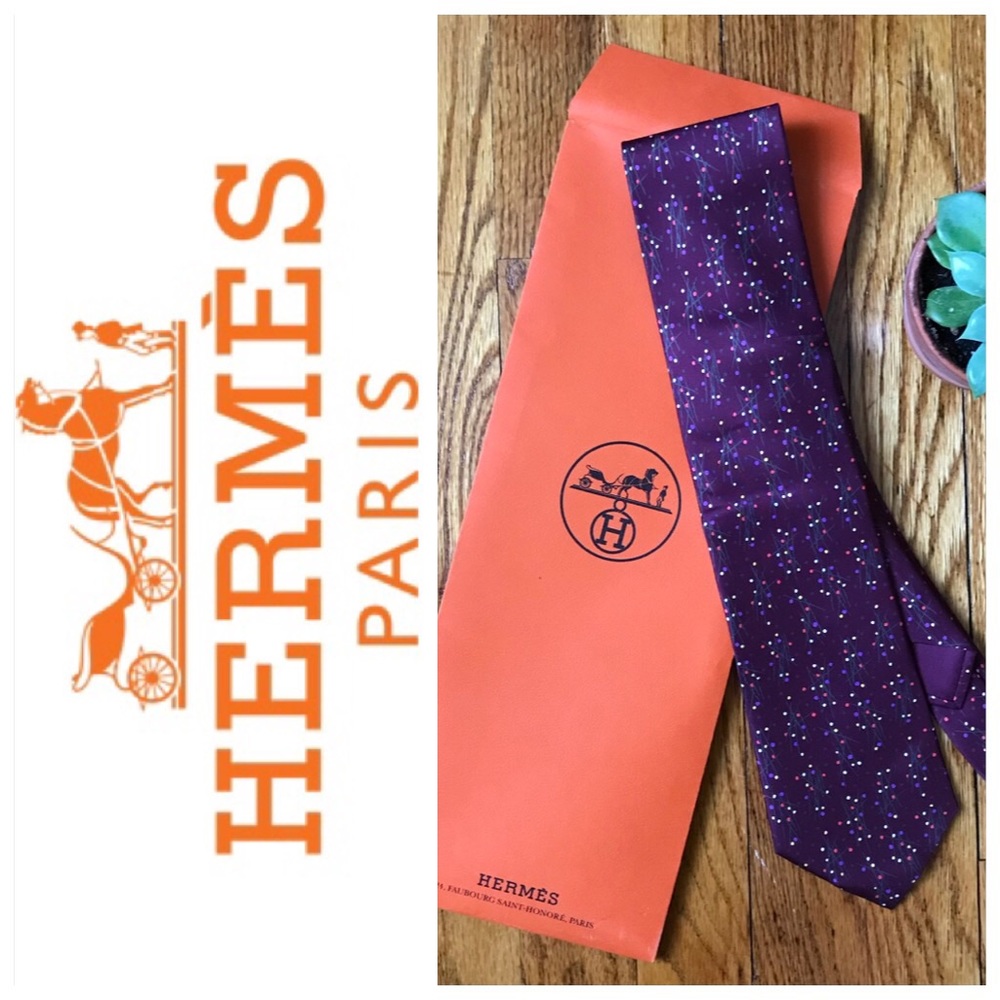 HERMES NWOT Purple 100% Silk Tie